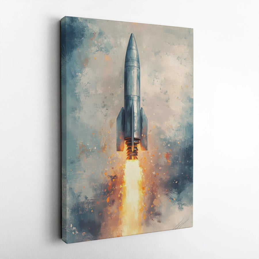 Rocket Ship Wall Art | Abstract Space Launch Canvas Print | 1.25 Inch Gallery Wrap | Modern Office & Boys Room Decor Gift