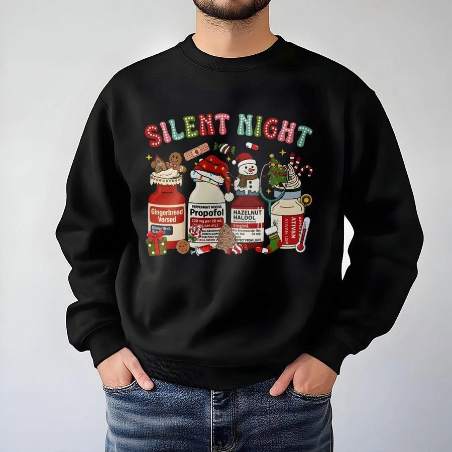 Silent Night Christmas Sweatshirt | Funny Nurse Medical Holiday Graphic | Premium Soft Blend Crewneck | Gift for Nurses, ICU Staff, Doctors