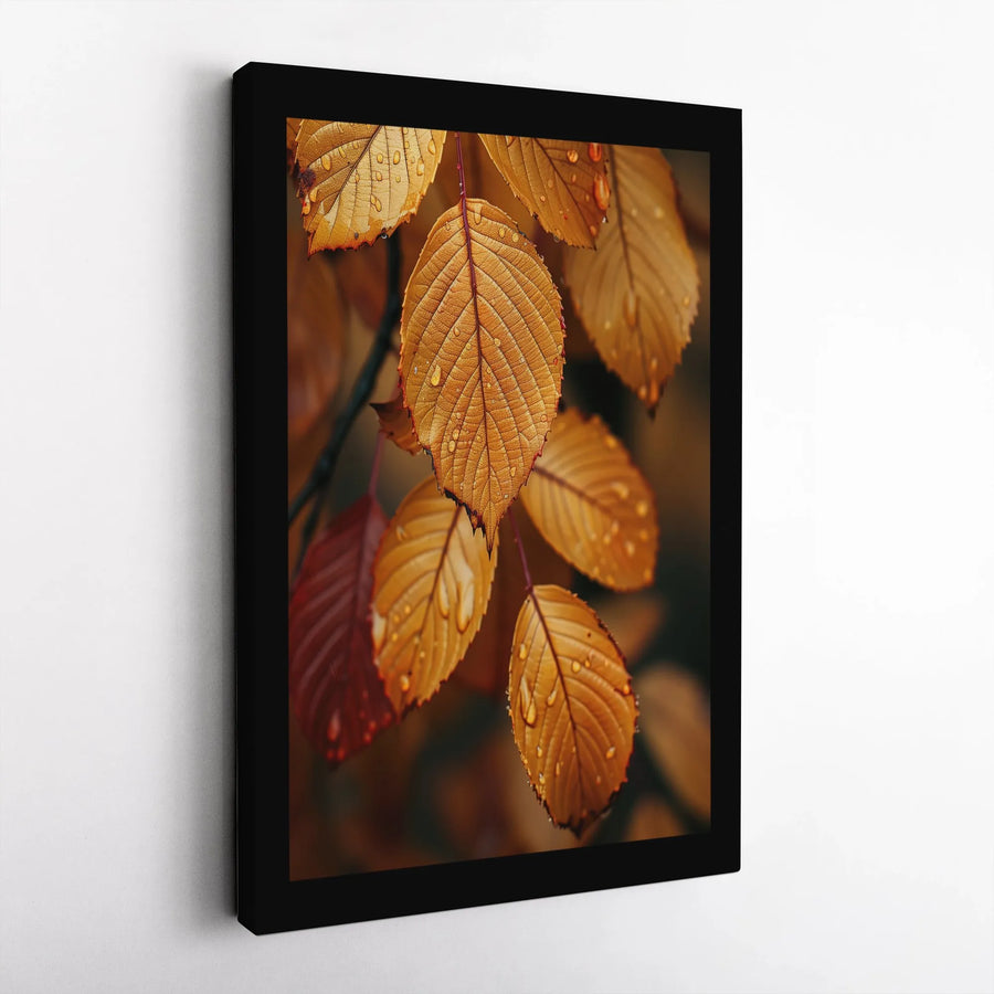 Autumn Leaf Canvas Wall Art | Golden Fall Forest Foliage Macro | Premium Gallery-Wrapped Print | Nature-Inspired Home Decor Gift