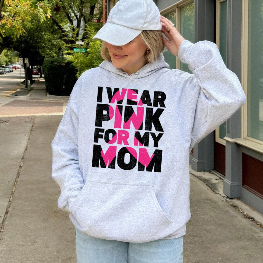 I Wear Pink For My Mom Hoodie | Breast Cancer Awareness Gift | Cotton Blend Retro Style | Support Warrior Survivor Clothing