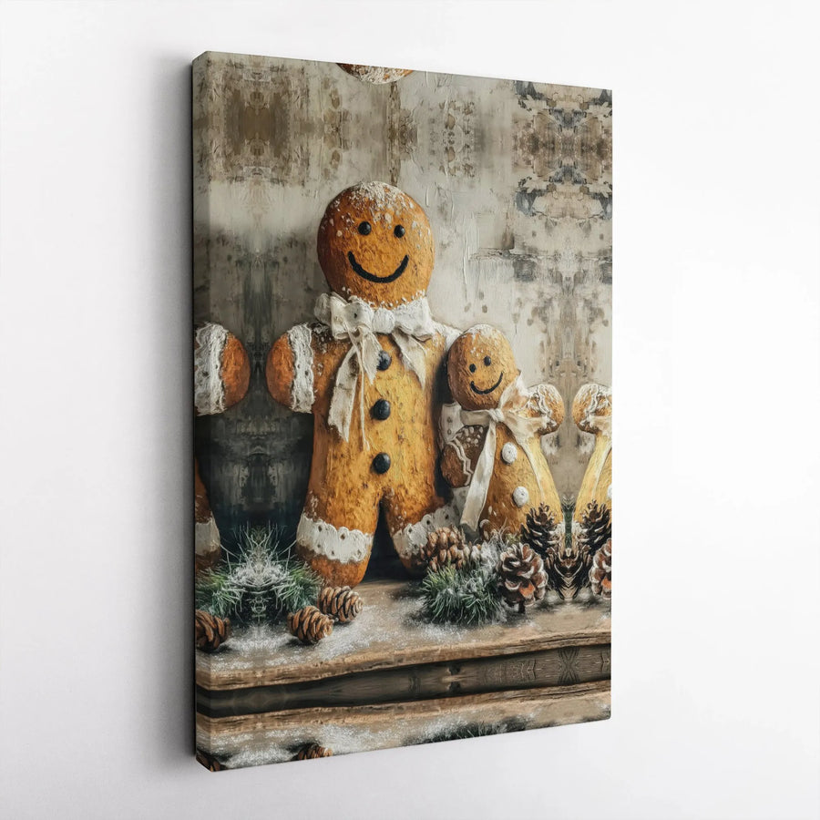 Rustic Christmas Gingerbread Family Canvas Art | Festive Holiday Wall Decor | Premium Fade-Resistant Print | Cozy Farmhouse Home Gift