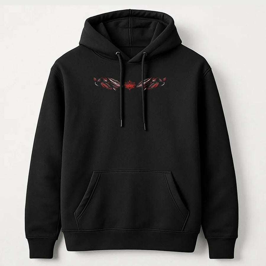 Lotus Flower Hoodie | Minimalist Red Tribal Art Graphic | Premium Cotton Blend Sweatshirt | Unisex Yoga Meditation Apparel Gift