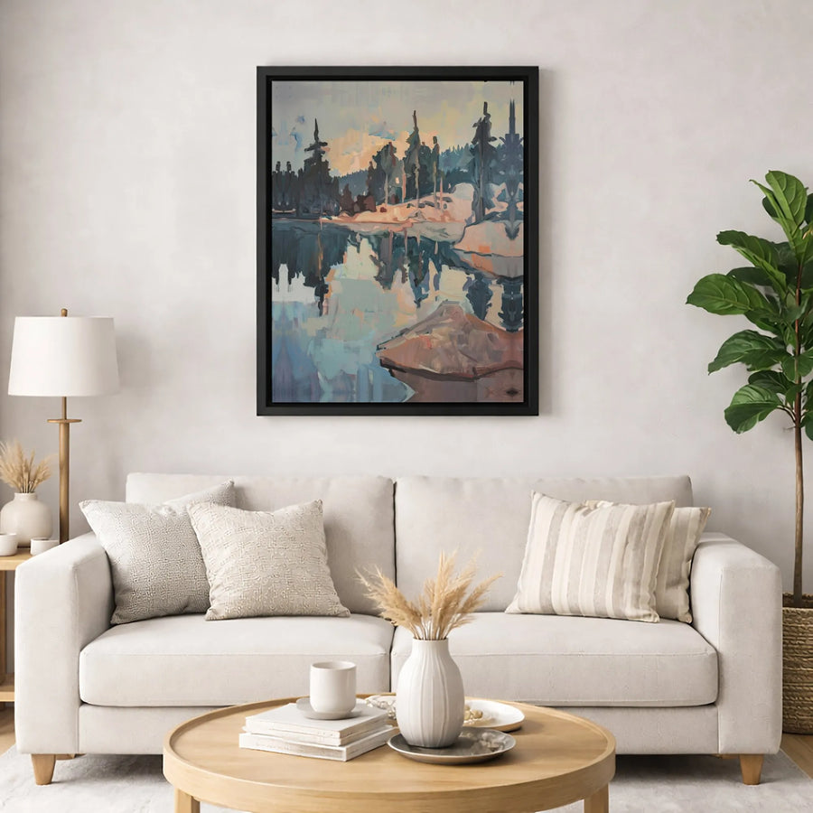Abstract Forest Lake Landscape Canvas | Serene Tree Reflection Wall Art | Premium Gallery Wrapped 1.25" Profile | Modern Nature Home Decor