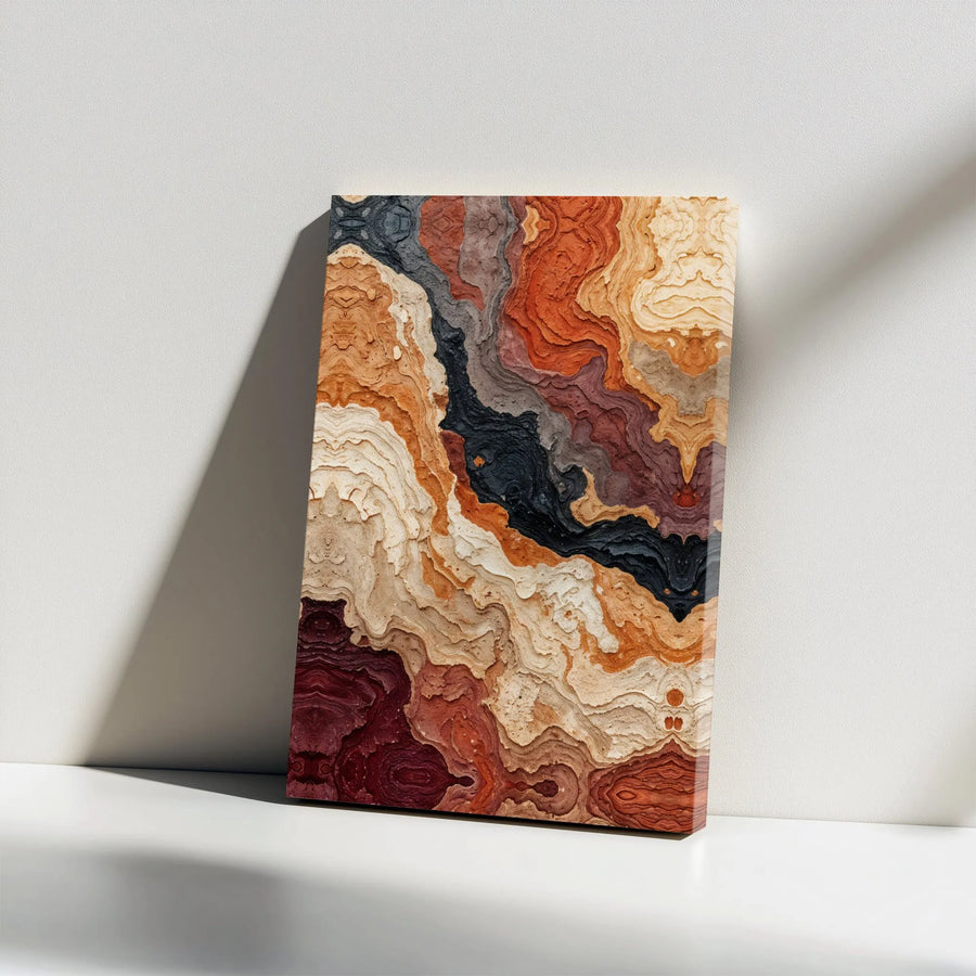 Geological Abstract Canvas Art | Layered Earth Strata Print | Premium Thick Gallery Wrap | Modern Wall Decor for Living Room