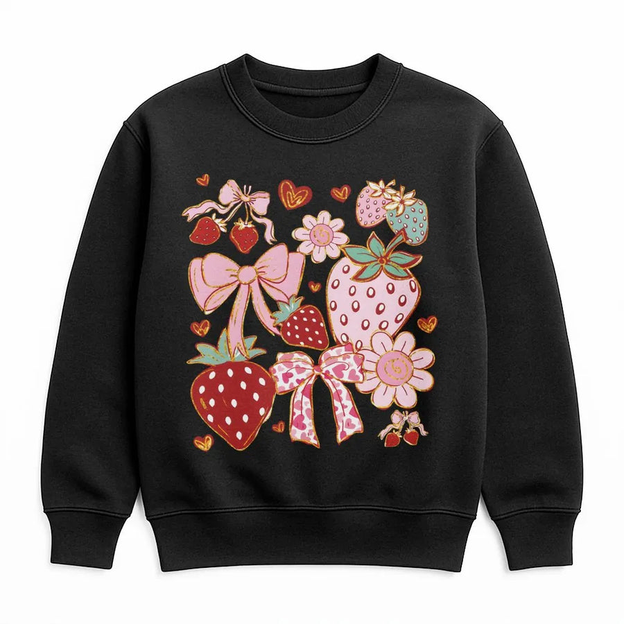 Strawberry Coquette Sweatshirt | Aesthetic Cottagecore Graphic Print | Soft Cotton Blend Unisex Pullover | Cute Birthday Gift For Her