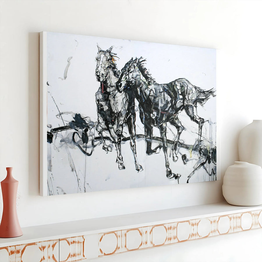 Abstract Horse Canvas Wall Art | Modern Expressive Sketch Painting Print | Gallery Quality Thick Canvas | Premium Living Room & Office Decor Gift