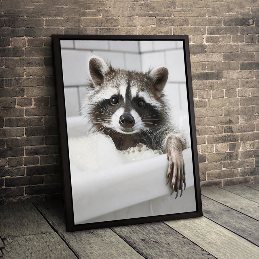 Raccoon Bubble Bath Wall Art | Funny Animal Bathroom Canvas Print | Premium Gallery-Wrapped Decor | Whimsical Gift For Animal Lovers