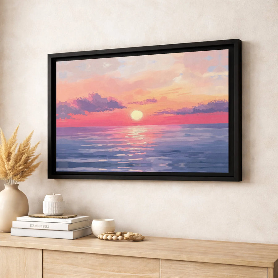 Ocean Sunset Wall Art | Impressionistic Pink and Orange Horizon Canvas | Gallery-Quality Fade-Resistant Print | Modern Home Decor Gift