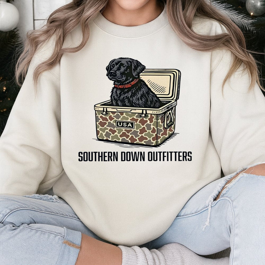 Labrador Retriever Sweatshirt | Camo Cooler USA Hunting Design | Premium Cotton Blend | Gift For Dog Lovers & Outdoor Enthusiasts