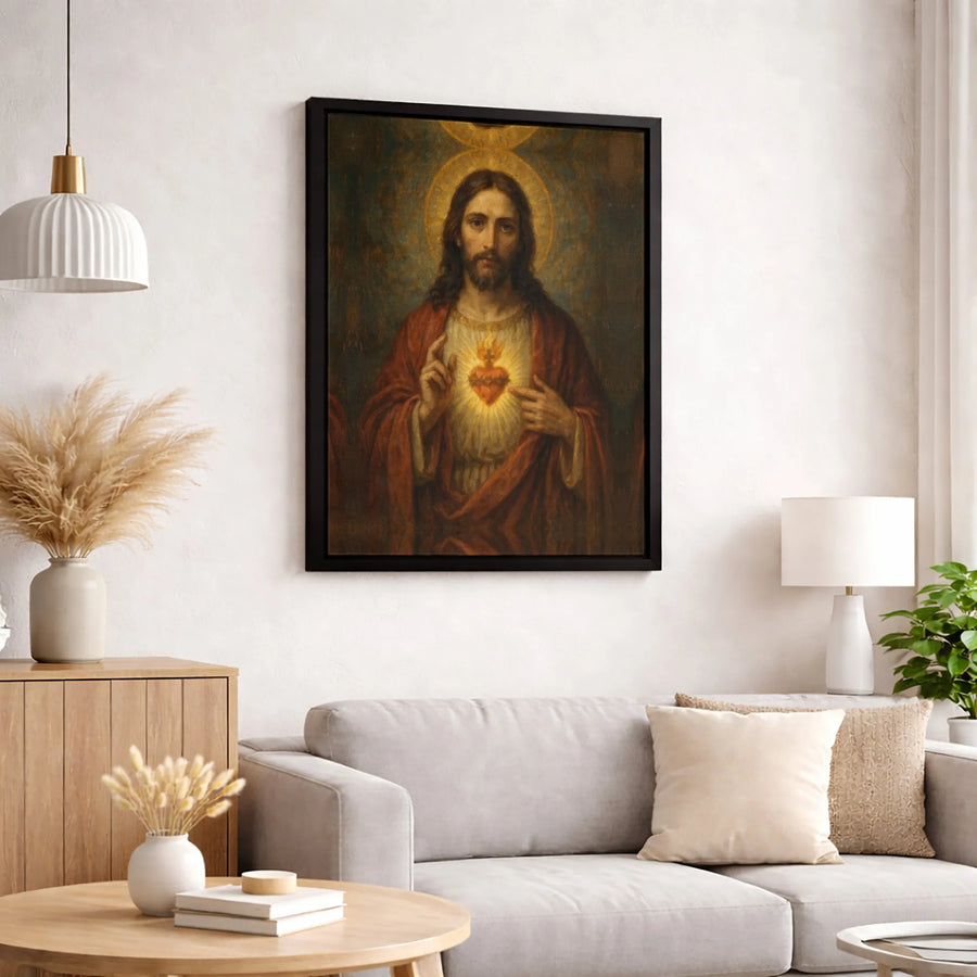 Sacred Heart of Jesus Canvas Wall Art | Classical Religious Portrait | Premium Gallery-Wrapped Print | Spiritual Home Decor Gift