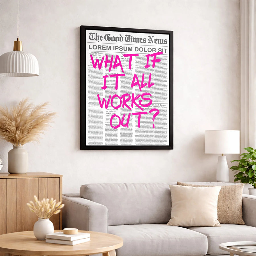 What If It All Works Out Canvas | Inspirational Newspaper Wall Art | Premium Gallery Wrapped Print | Motivational Office Decor Gift