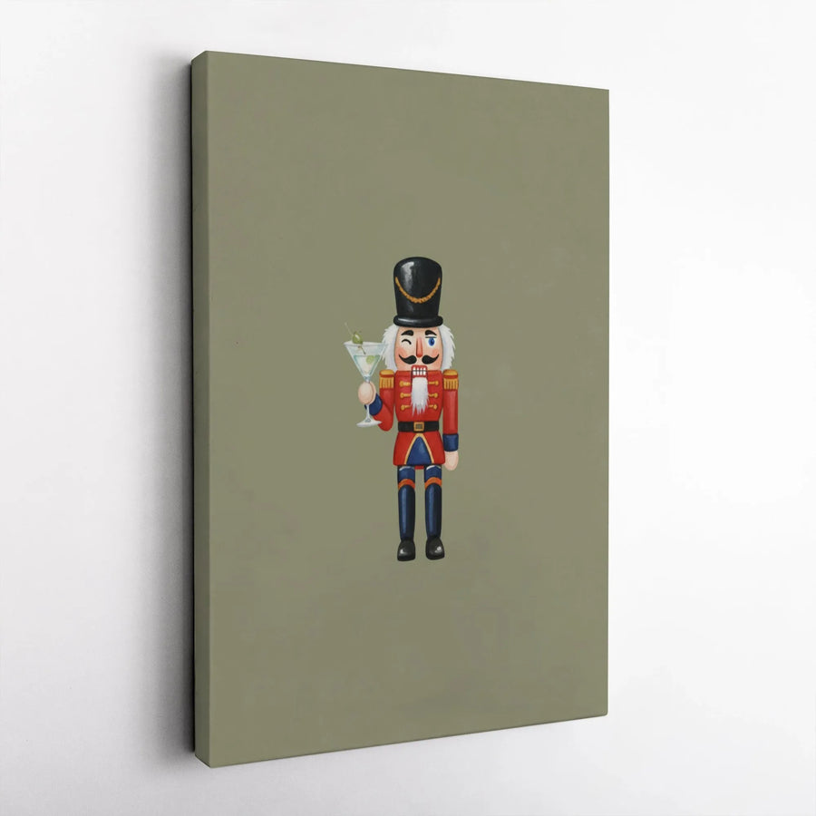Nutcracker Martini Canvas Wall Art | Winking Soldier Holiday Decor | Premium Fade-Resistant Print | Festive Christmas Home Decor Gift