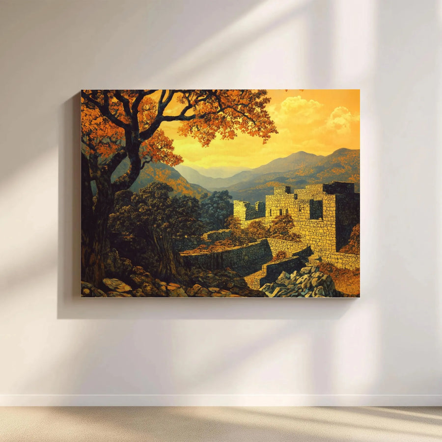Autumn Mountain Landscape Canvas Wall Art | Ancient Stone Ruins Scenic Print | Premium Gallery-Wrapped Decor | Nature Lover Gift for Home Office