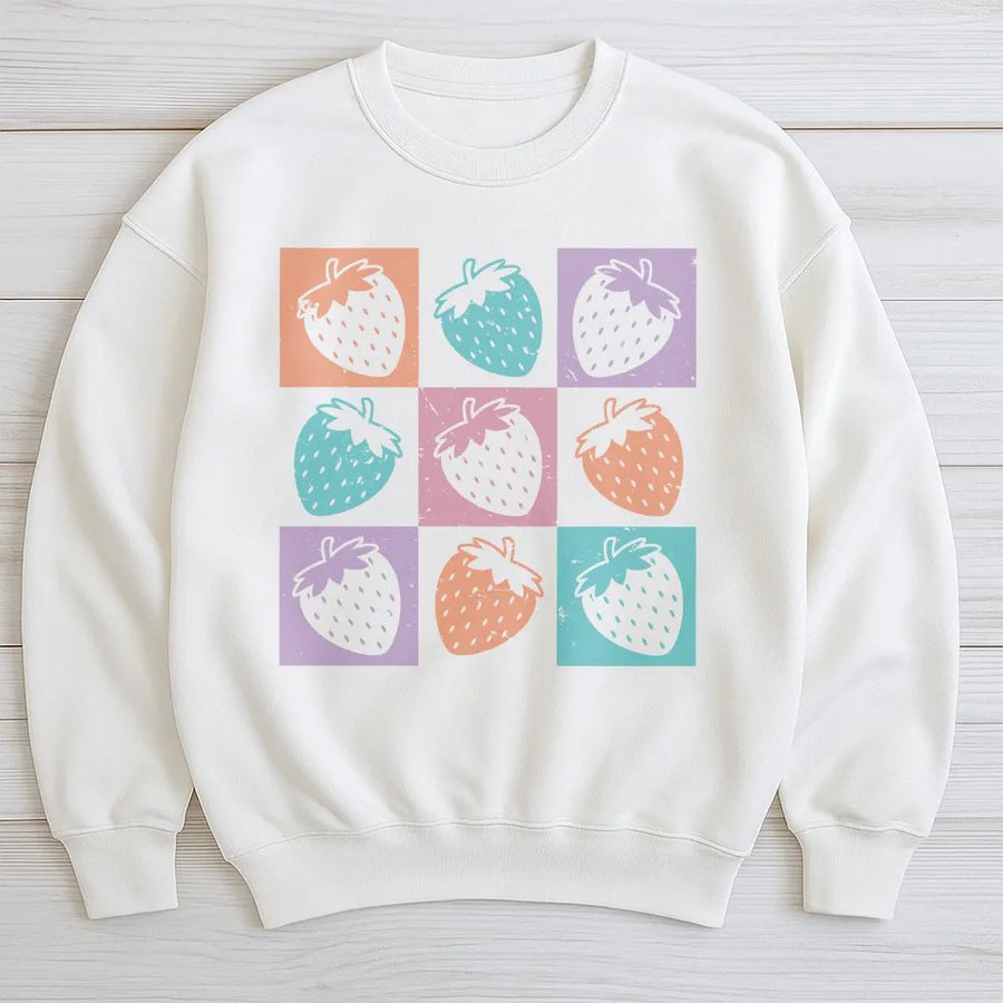Strawberry Sweatshirt | Retro Pop Art Fruit Design | Premium Cotton Blend | Gift for Cottagecore Aesthetic Lovers