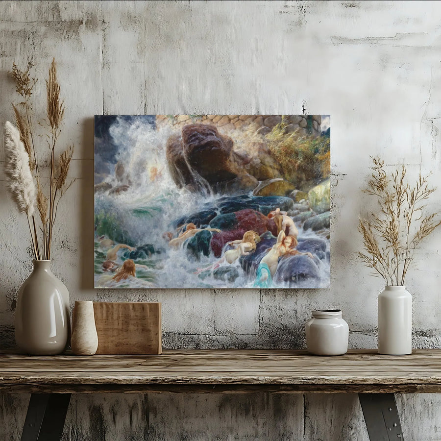 Sirens Canvas Wall Art | Mythological Mermaid Ocean Painting | Premium 1.25" Thick Canvas | Vintage Home Decor Gift for Art Lovers