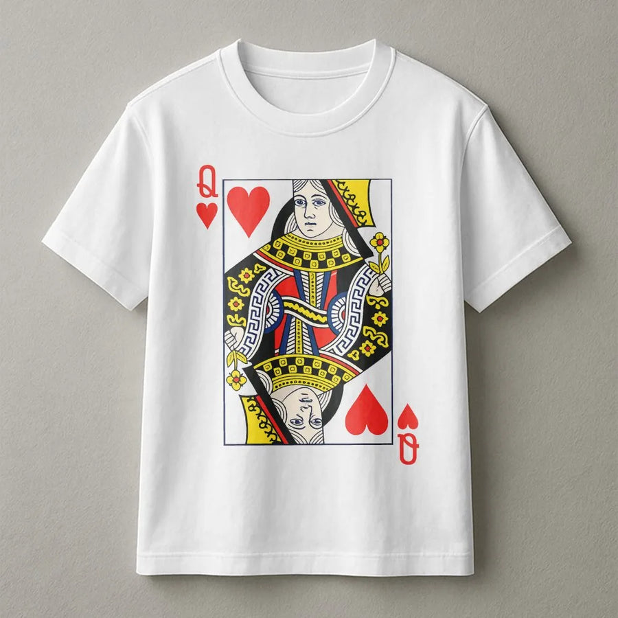 Queen Of Hearts Graphic T-Shirt | Retro Playing Card Design | 100% Cotton Premium Tee | Unique Gift For Poker Players And Gamers