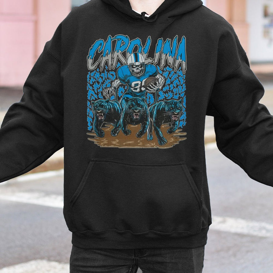 Carolina Panther Football Skull Vintage Hoodie Game Day Graphic Hoodie Unisex Soft Fabric Classic Menswear Ribbed