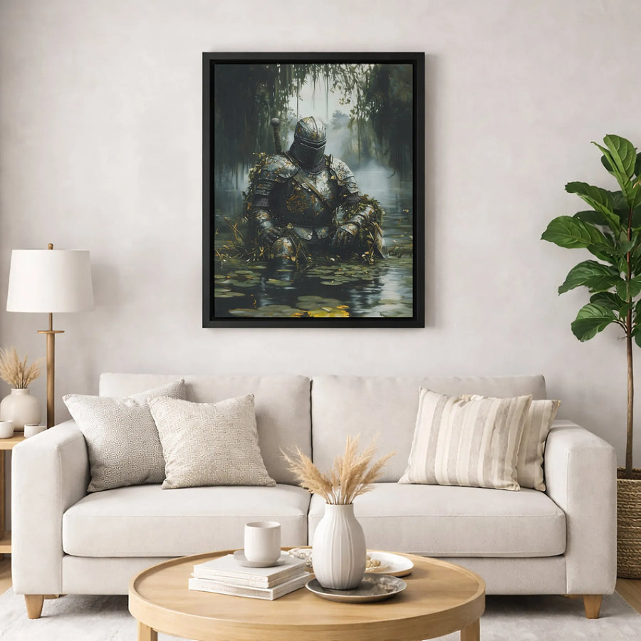 Knight In Swamp Canvas Print | Medieval Warrior Wall Art | 1.25 Inch Premium Gallery Profile | Dark Fantasy Decor Gift for History Buffs