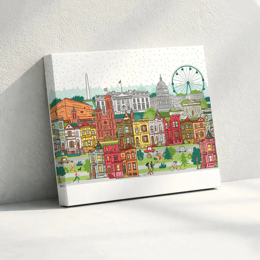 Washington DC Skyline Canvas Art | Whimsical Capital Landmarks Illustration | Gallery-Quality Premium Wall Decor | Gift for DC Lovers & Travelers