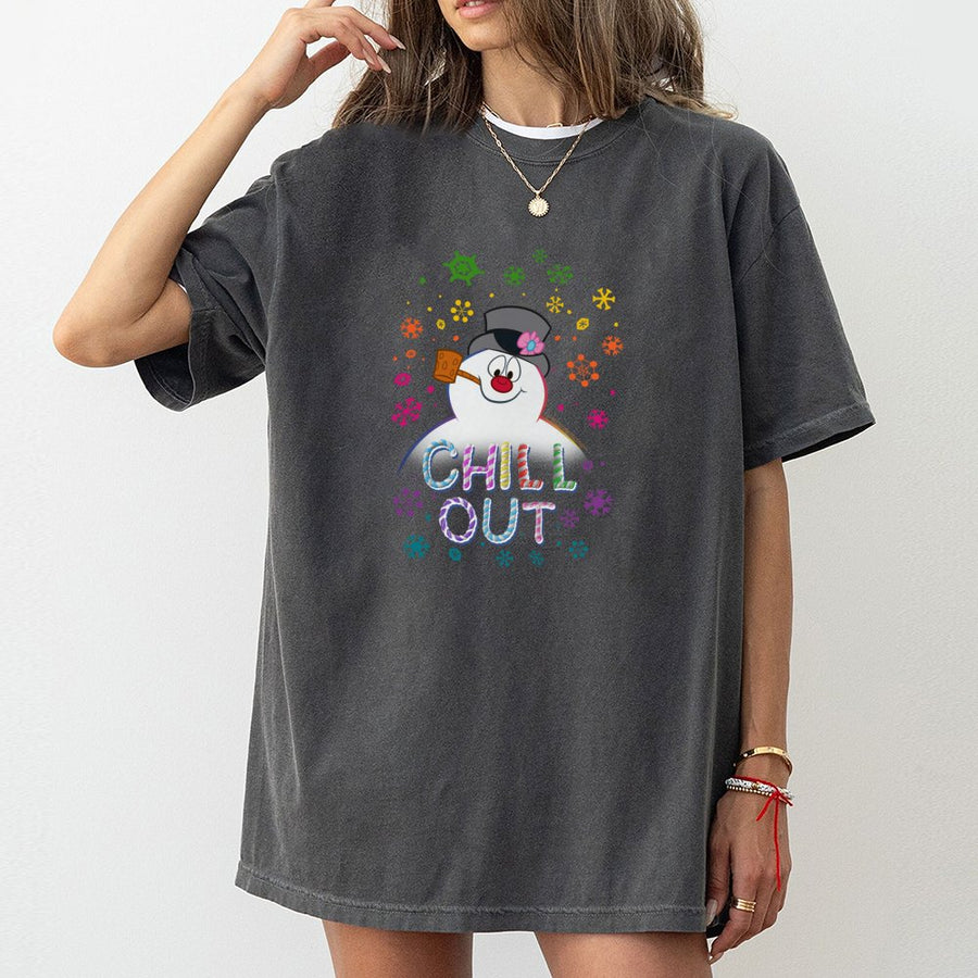Chill Out Snowman T-Shirt | Retro Festive Holiday Graphic | 100% Cotton Premium Comfort | Funny Christmas Winter Apparel for Adults