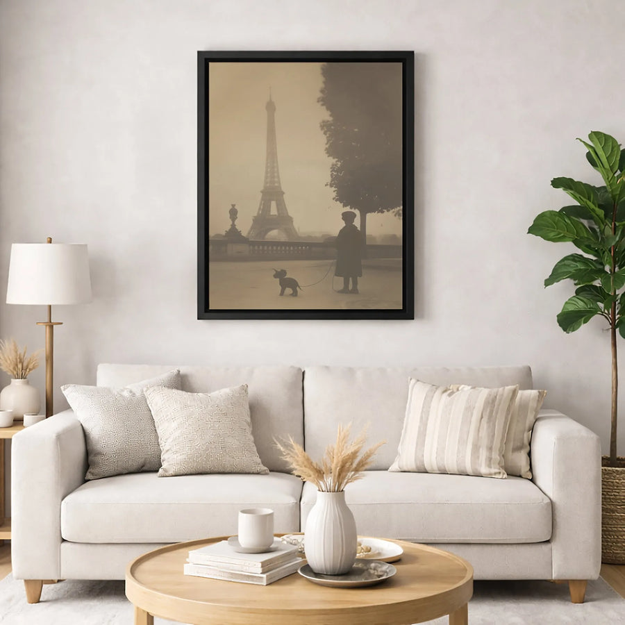 Eiffel Tower Paris Wall Art | Vintage Triceratops Surreal Photography | Gallery Quality Canvas Print | Unique Office Decor Gift