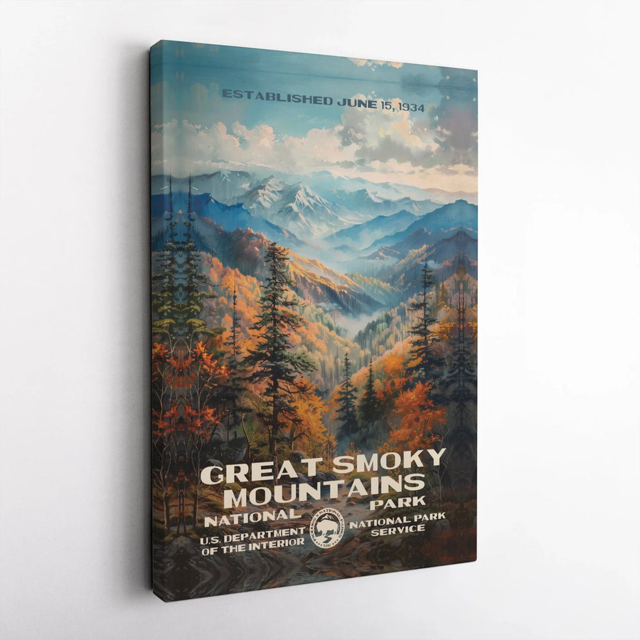 Great Smoky Mountains National Park Canvas Art | Vintage Landscape Travel Poster | 1.25-Inch Gallery Wrap | Premium Mountain Wall Decor Gift