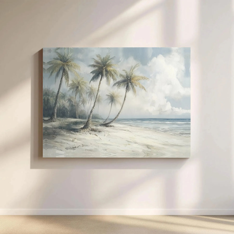 Tropical Palm Tree Canvas Wall Art | Vintage Ocean Landscape Painting Print | Premium Gallery Wrapped Canvas | Coastal Home Decor Gift