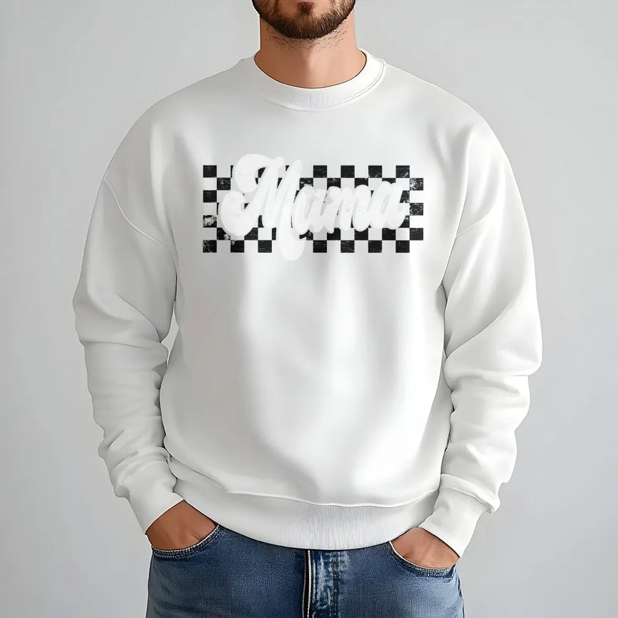 Checkered Mama Sweatshirt | Retro Checkerboard Graphic | Premium Soft Cotton | Mother's Day Gift for New Moms