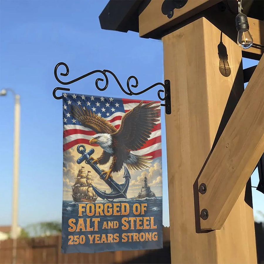 Patriotic Navy Garden Flag | Forged of Salt and Steel Design | Premium Double Sided Polyester | Gift for Veteran, Military Family Yard Decor