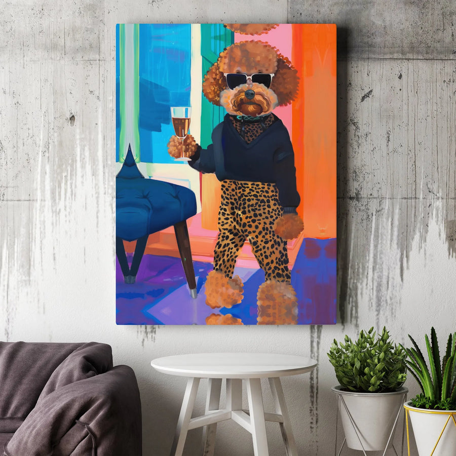 Cool Poodle Canvas Print | Pop Art Fashion Dog with Sunglasses | Thick Gallery Wrapped Canvas | Unique Gift for Dog Lover