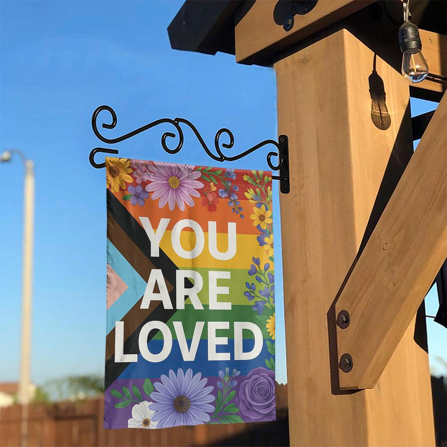 Progress Pride Garden Flag | You Are Loved Floral Design | Premium Weather-Resistant Polyester | LGBTQ+ Outdoor Decor Yard Sign