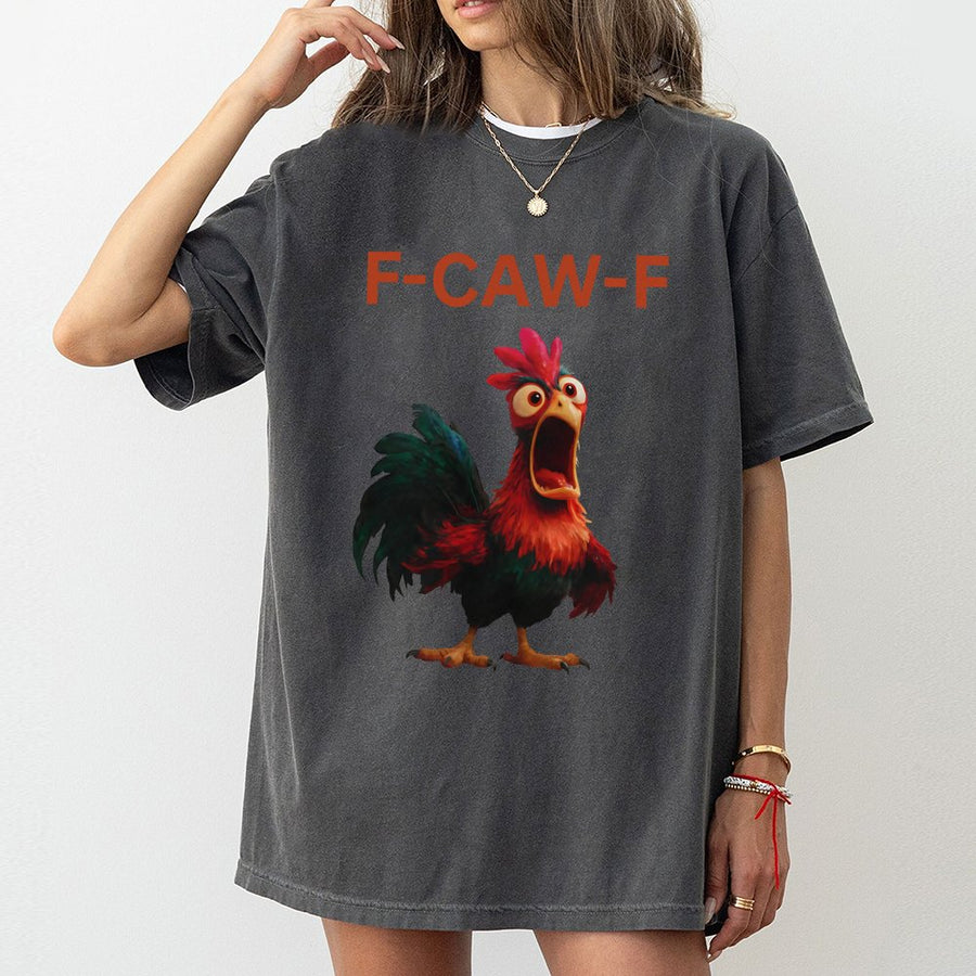 F-Caw-F Funny Rooster T-Shirt | Screaming Chicken Graphic Tee | 100% Cotton Premium Quality | Humorous Gift For Chicken Lovers And Farmers