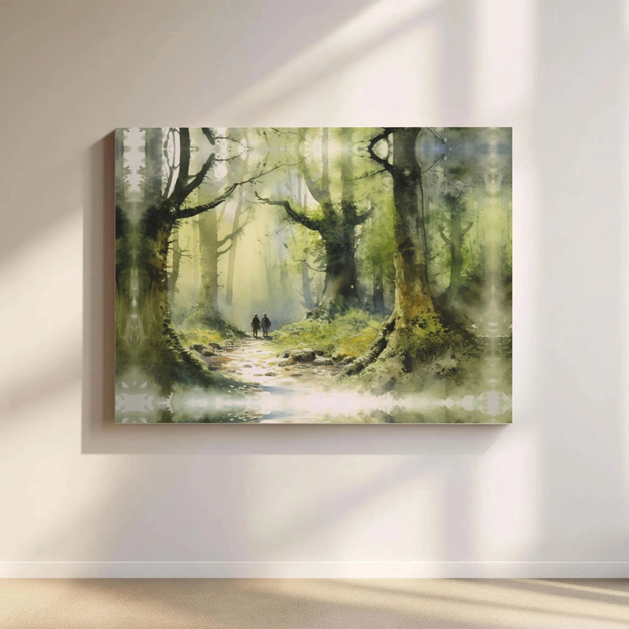 Enchanted Forest Canvas Art | Misty Woods Watercolor Painting Print | Premium Thick Gallery Wrap | Nature Lover Home Decor Gift