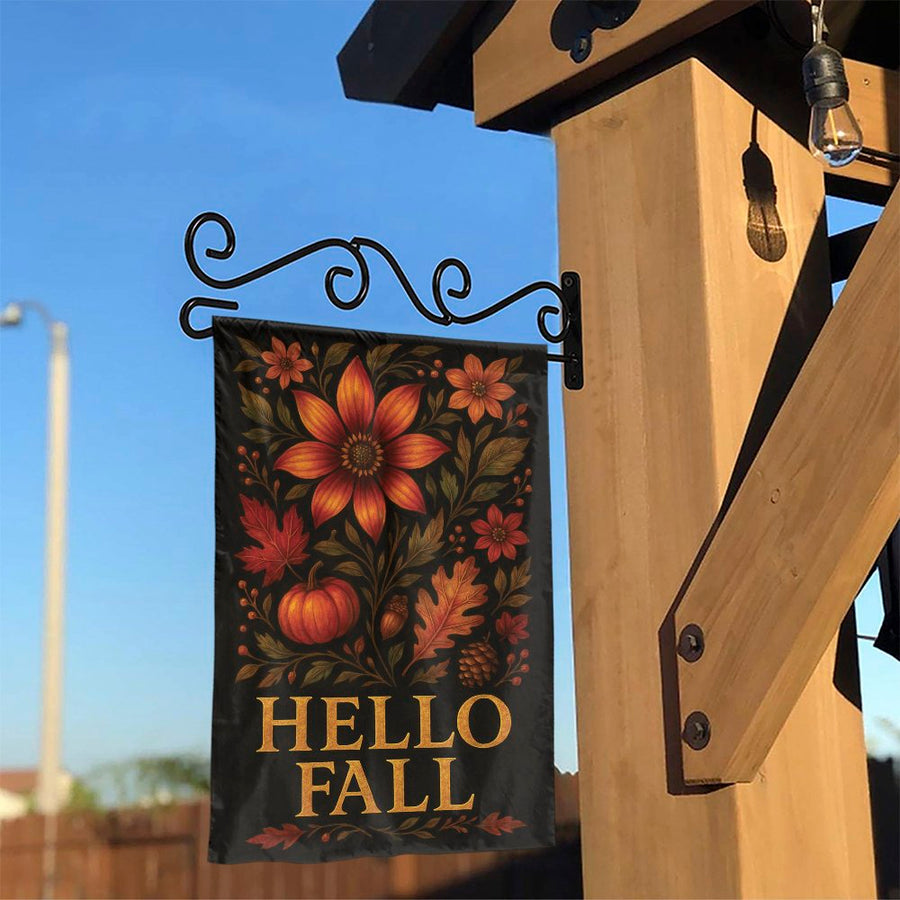 Hello Fall Garden Flag | Botanical Autumn Pumpkin Yard Decor | Premium Weather-Resistant Polyester | Seasonal Outdoor Home Welcome Sign