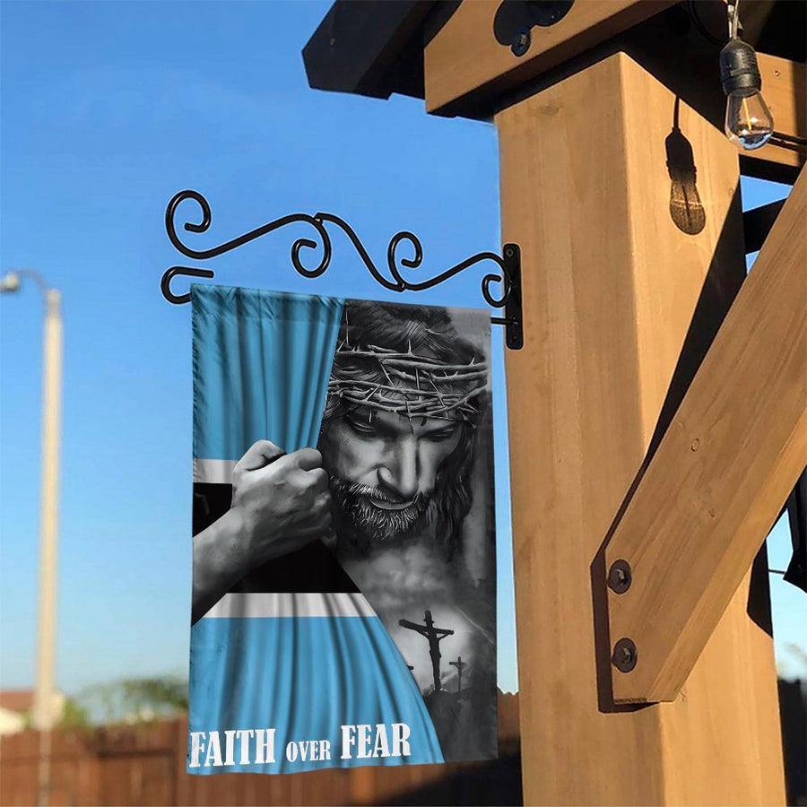 Botswana Flag Garden Flag | Faith Over Fear Jesus Christ Religious Decor | Premium Weather-Resistant Polyester | Patriotic Christian Yard Gift