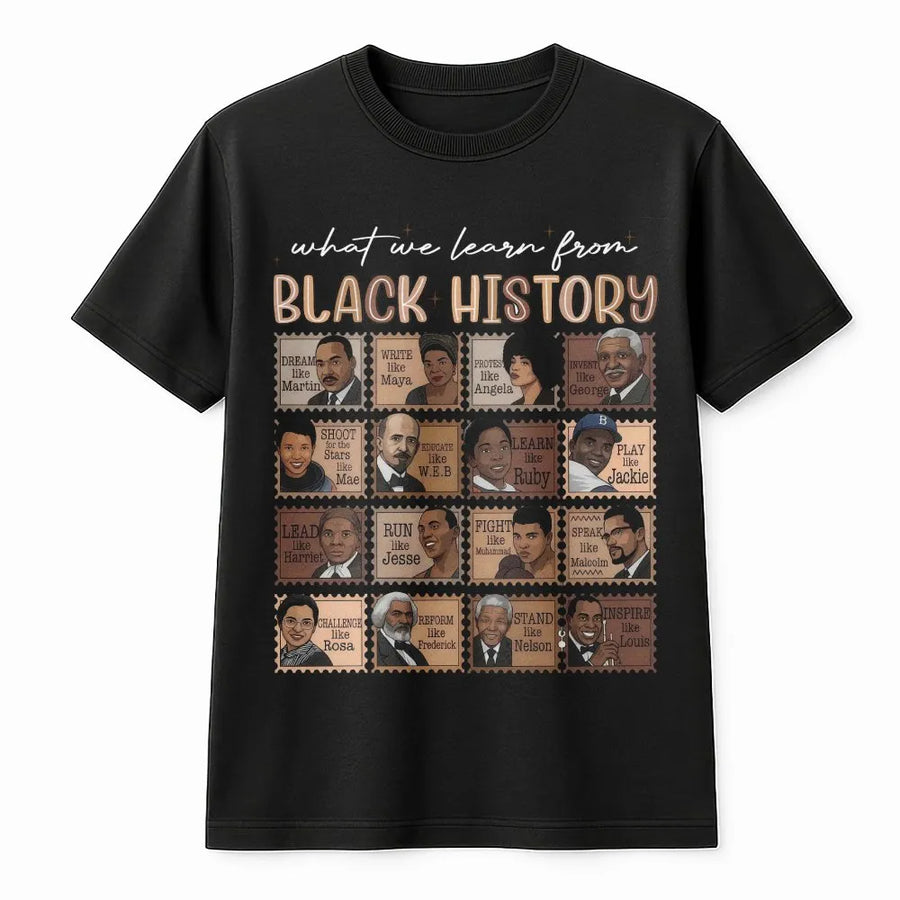 Black History Month T-Shirt | Inspirational Leaders Stamp Design | Premium 100% Cotton Tee | African American Heritage Gift for Adults