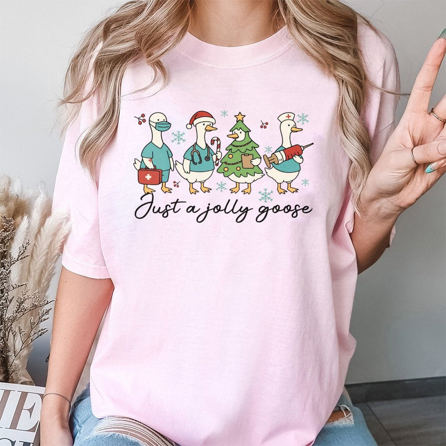 Christmas Nurse T-Shirt | Funny Goose Medical Staff Graphic | Premium Cotton Unisex Tee | Gift for RN, LPN, Nursing Student