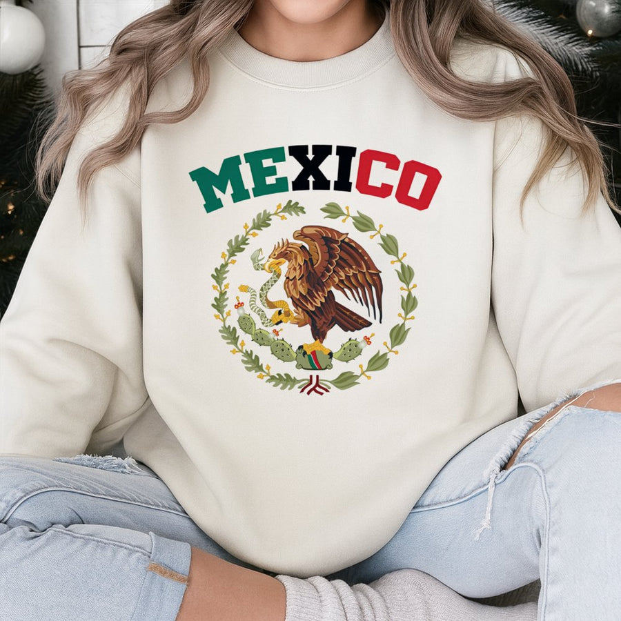 Mexico Sweatshirt | Mexican Coat Of Arms Graphic | Premium Cotton Blend | Gift For Mexican Heritage Independence Day