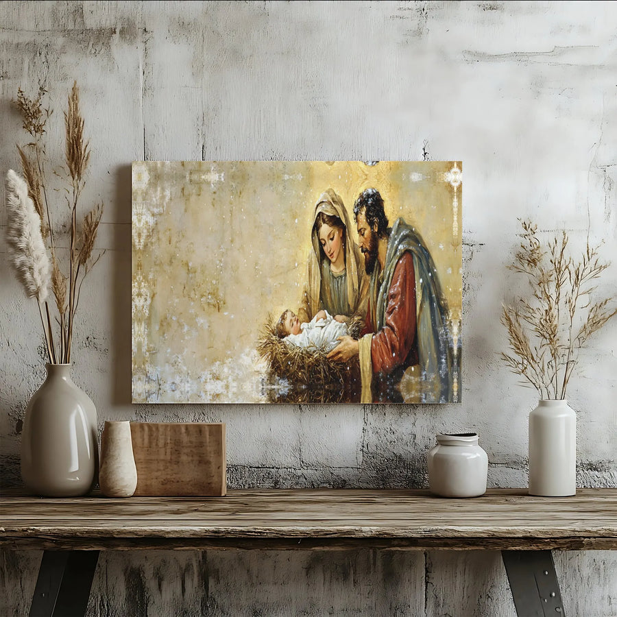Nativity Scene Canvas Wall Art | Holy Family Christmas Painting | Premium 1.25-Inch Gallery Wrap | Religious Home Decor Gift