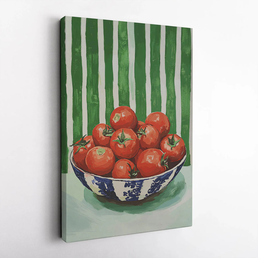 Tomato Still Life Canvas Print | Blue And White Chinoiserie Bowl Wall Art | Premium Gallery Wrapped Decor | Kitchen Dining Room Gift