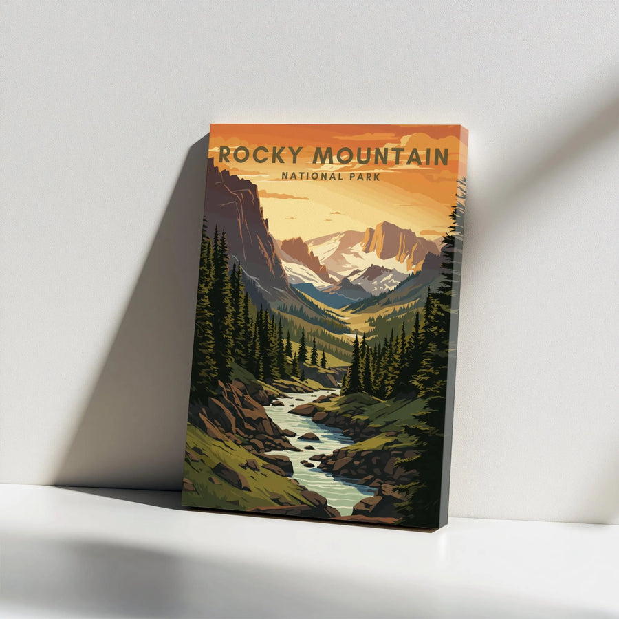 Rocky Mountain National Park Canvas Art | Vintage Landscape Travel Poster | Premium Gallery Wrapped Decor | Nature Lover Cabin Wall Hanging
