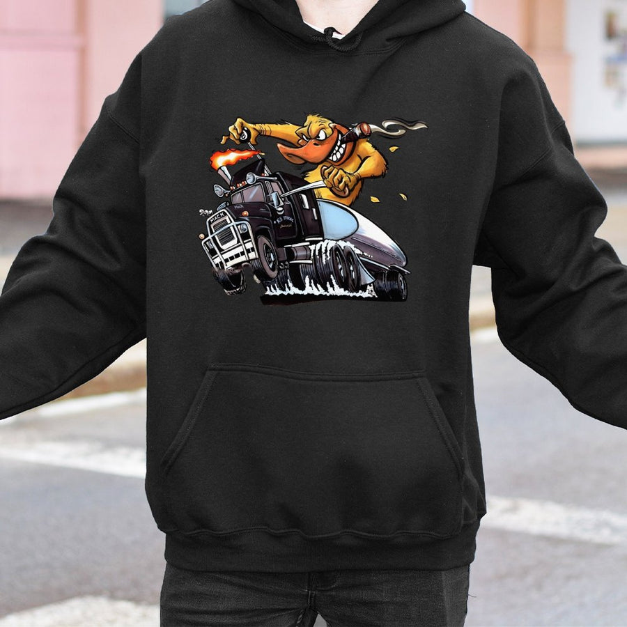 Vintage Mack Flame Truck Hoodie – Cartoon Duck Tanker Hoodie,Funny Semi Truck Diesel Graphic,Trucker Gift Outfit,Mack Bulldog