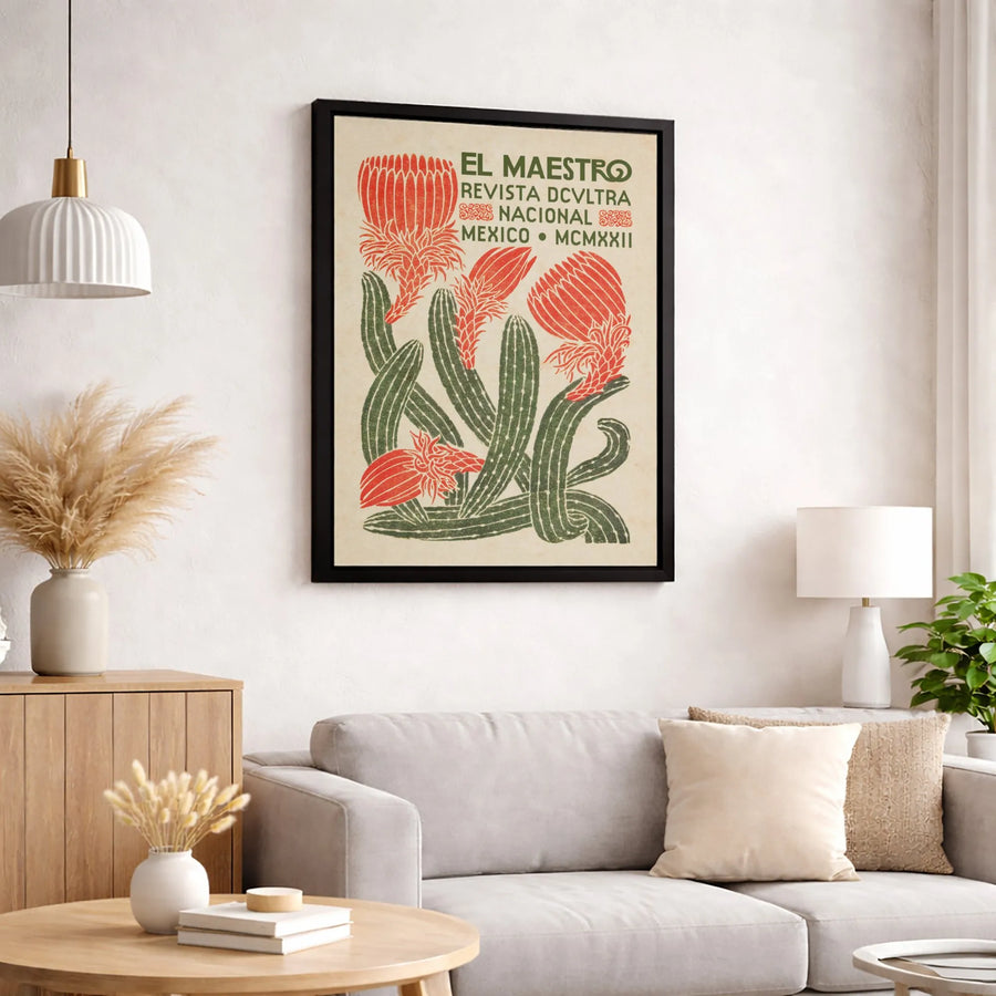 Vintage Mexican Botanical Canvas | Blooming Cactus Art Print | Premium 1.25" Gallery Wrap | Southwest Home Decor Gift