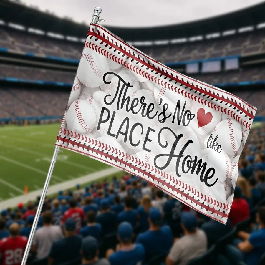 Baseball House Flag | There's No Place Like Home Design | Weather-Resistant Polyester Yard Banner | Gift for Baseball Fans and Players