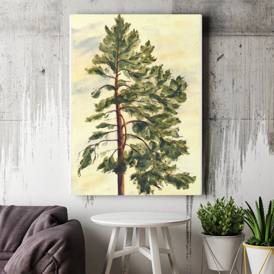 Watercolor Pine Tree Vertical Canvas | Minimalist Nature Illustration | Premium 1.25" Thick Canvas | Modern Farmhouse & Cabin Decor Gift