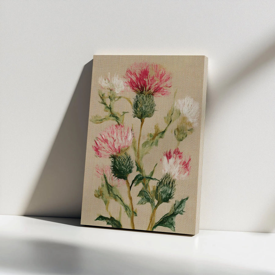 Scottish Thistle Vertical Canvas | Vintage Botanical Wildflower Print | Premium Thick Gallery Wrap | Modern Farmhouse Decor Gift