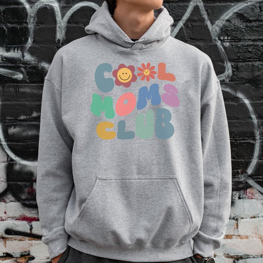 Cool Moms Club Hoodie | Retro Groovy Smiley Face Graphic | Premium Cotton Blend | Funny Mother's Day 2026 Gift for New Mom or Wife