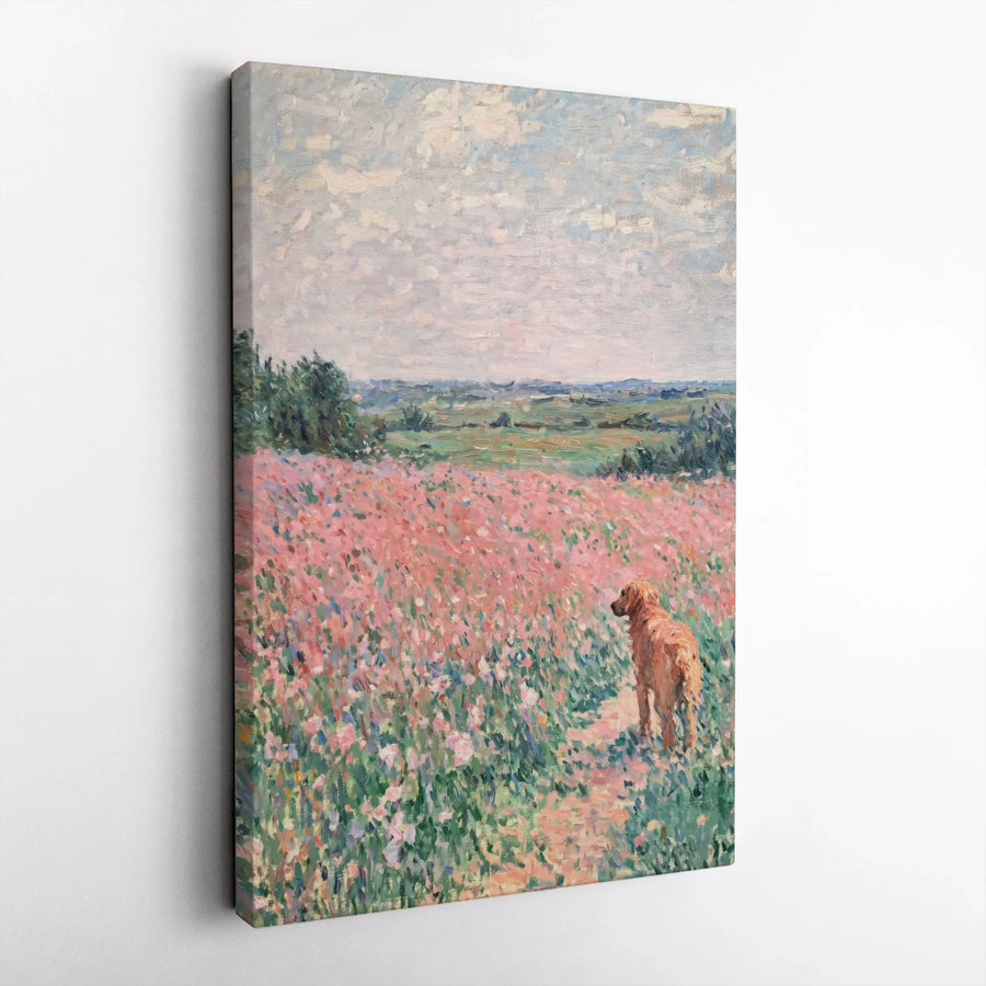 Golden Retriever Canvas Art | Impressionist Wildflower Field Painting | Premium Gallery Wrap Wall Decor | Dog Lover Gift For Home Office