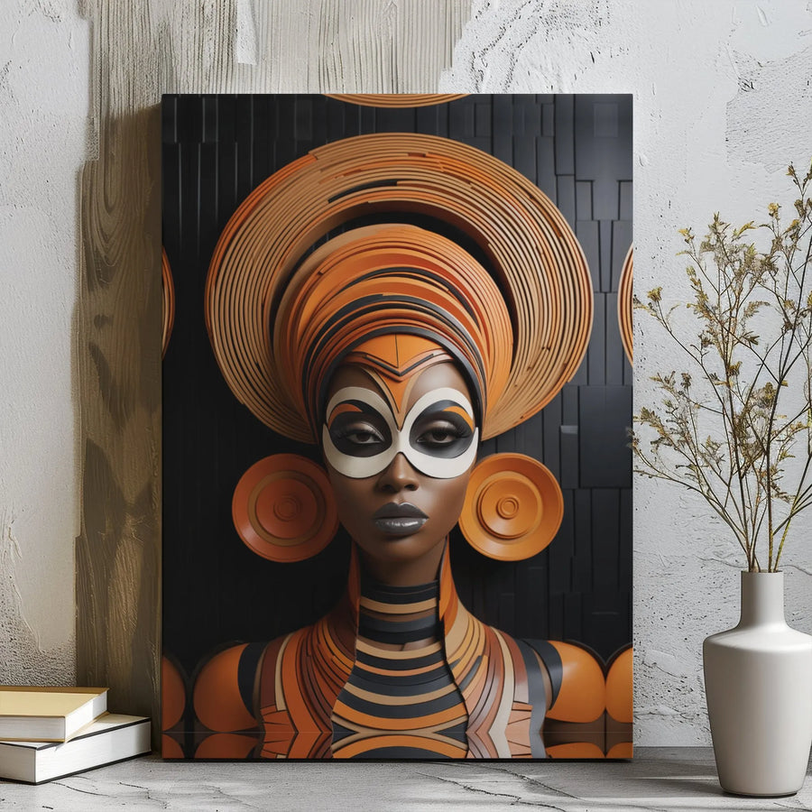 Afrofuturism Canvas Wall Art | Abstract African Queen Portrait | Premium Gallery Wrap Print | Modern Home Decor Gift