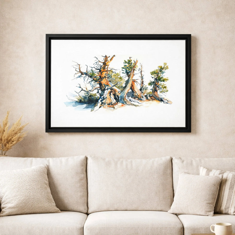 Ancient Bristlecone Pine Tree Wall Art | Watercolor Forest Landscape Painting | Premium Gallery Canvas | Nature Lover Gift & Home Decor